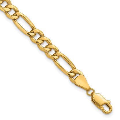 7 Inch 10k Yellow Gold 6.25mm Semi-Solid Figaro Chain Bracelet