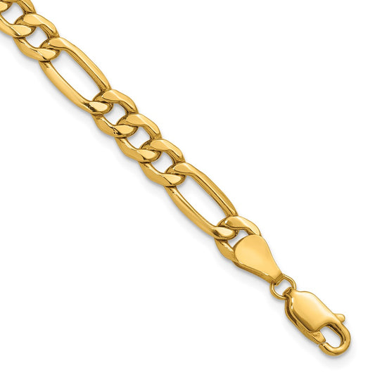 7 Inch 10k Yellow Gold 6.25mm Semi-Solid Figaro Chain Bracelet
