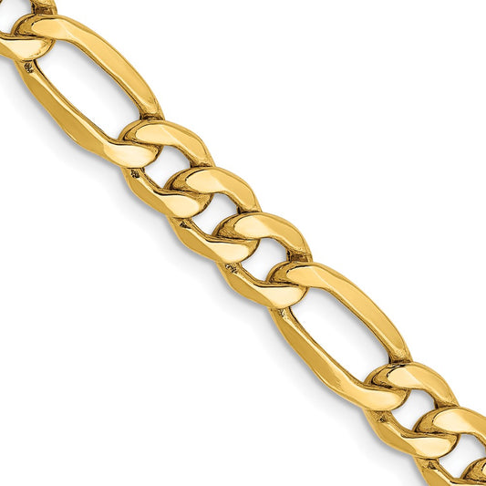 18 Inch 10k Yellow Gold 6.25mm Semi-Solid Figaro Chain Necklace