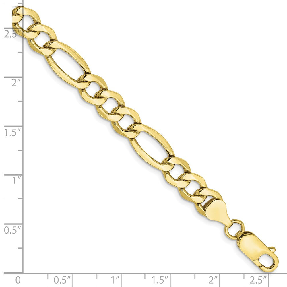 7 Inch 10k Yellow Gold 7.3mm Semi-Solid Figaro Chain Bracelet
