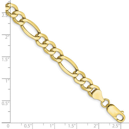 7 Inch 10k Yellow Gold 7.3mm Semi-Solid Figaro Chain Bracelet