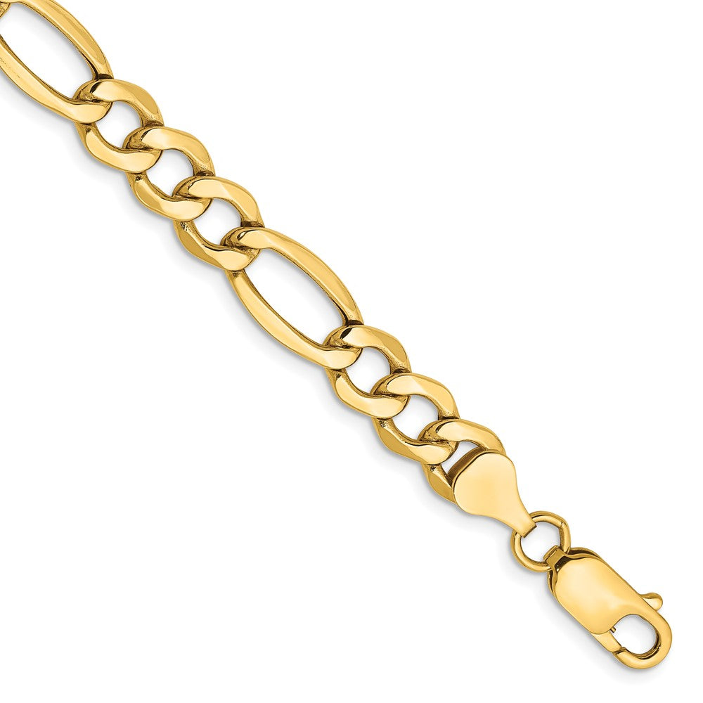 7 Inch 10k Yellow Gold 7.3mm Semi-Solid Figaro Chain Bracelet