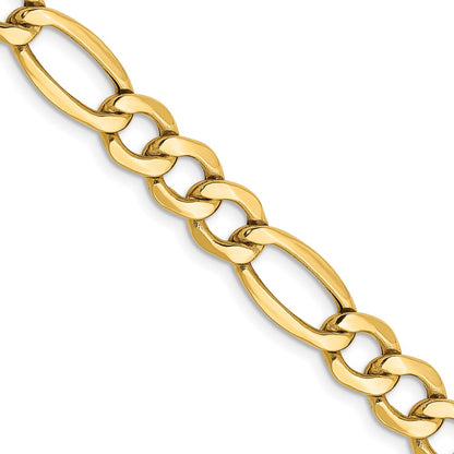 2 Inch 10k Yellow Gold 7.3mm Semi-Solid Figaro Chain Necklace