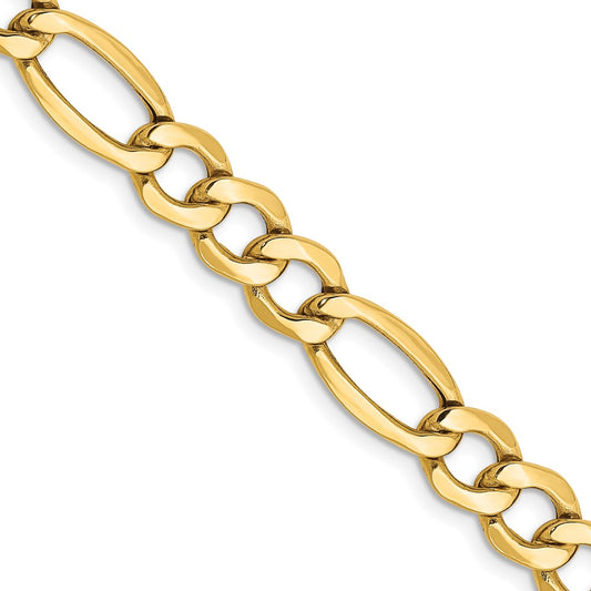 18 Inch 10k Yellow Gold 7.3mm Semi-Solid Figaro Chain Necklace