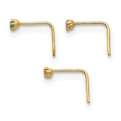 10K Yellow Gold 1.5mm Set Of 3 Cz Nose Studs