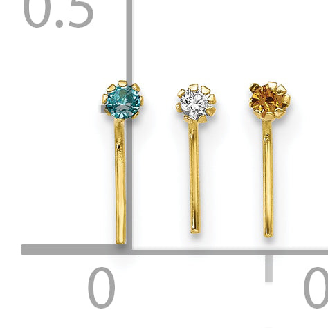 10K Yellow Gold 1.5mm Set Of 3 Cz Nose Studs