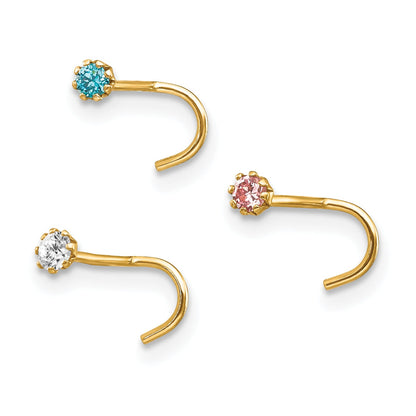 10K Yellow Gold Set Of 3 Cz Nose Studs