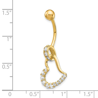 10k Yellow Gold W/Cz Huggy Heart Belly Dangle