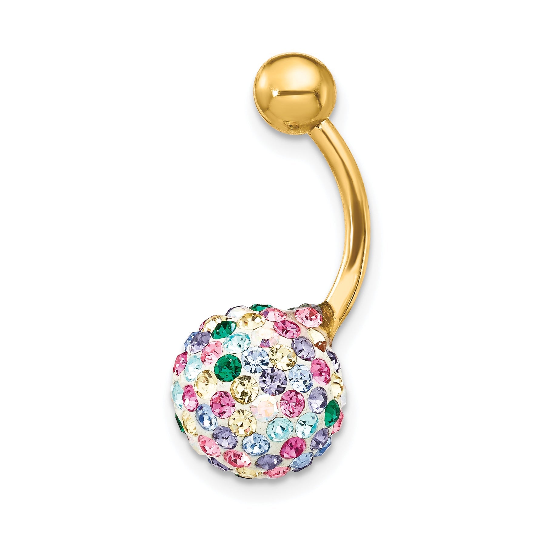 10k Yellow Gold with 10mm Multi-Color Crystal Ball Belly Dangle