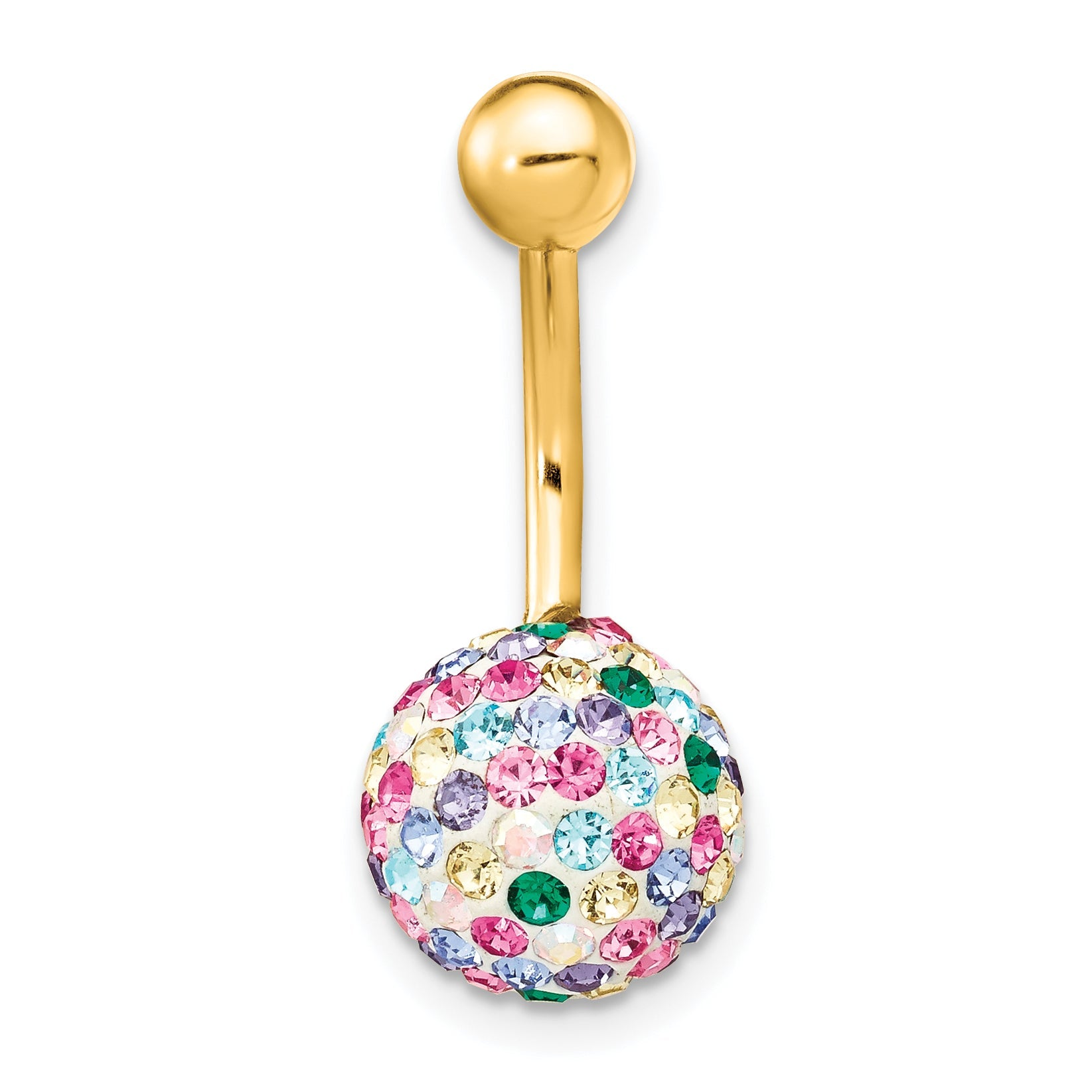 10k Yellow Gold with 10mm Multi-Color Crystal Ball Belly Dangle