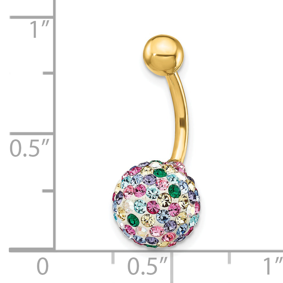 10k Yellow Gold with 10mm Multi-Color Crystal Ball Belly Dangle