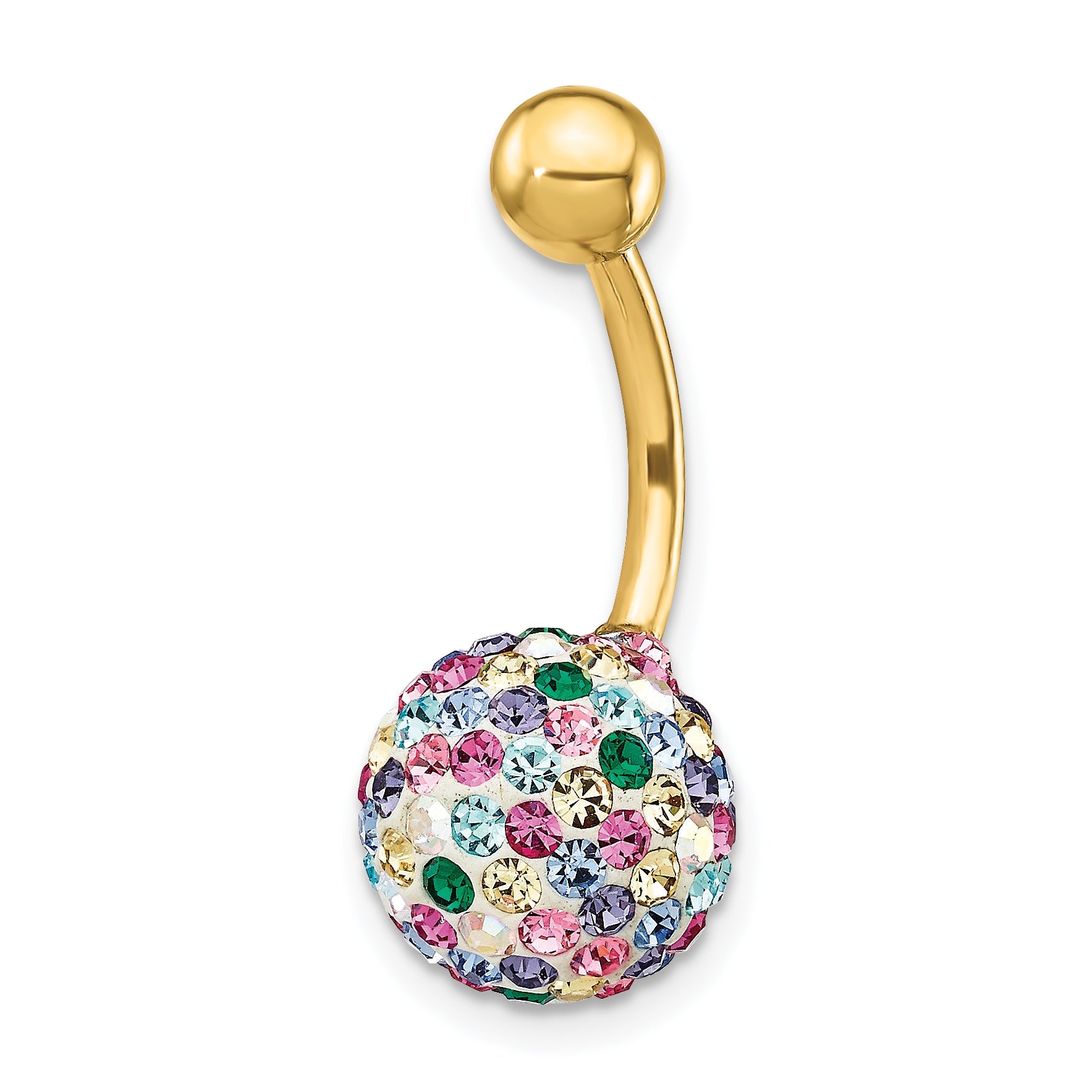 10k Yellow Gold with 10mm Multi-Color Crystal Ball Belly Dangle