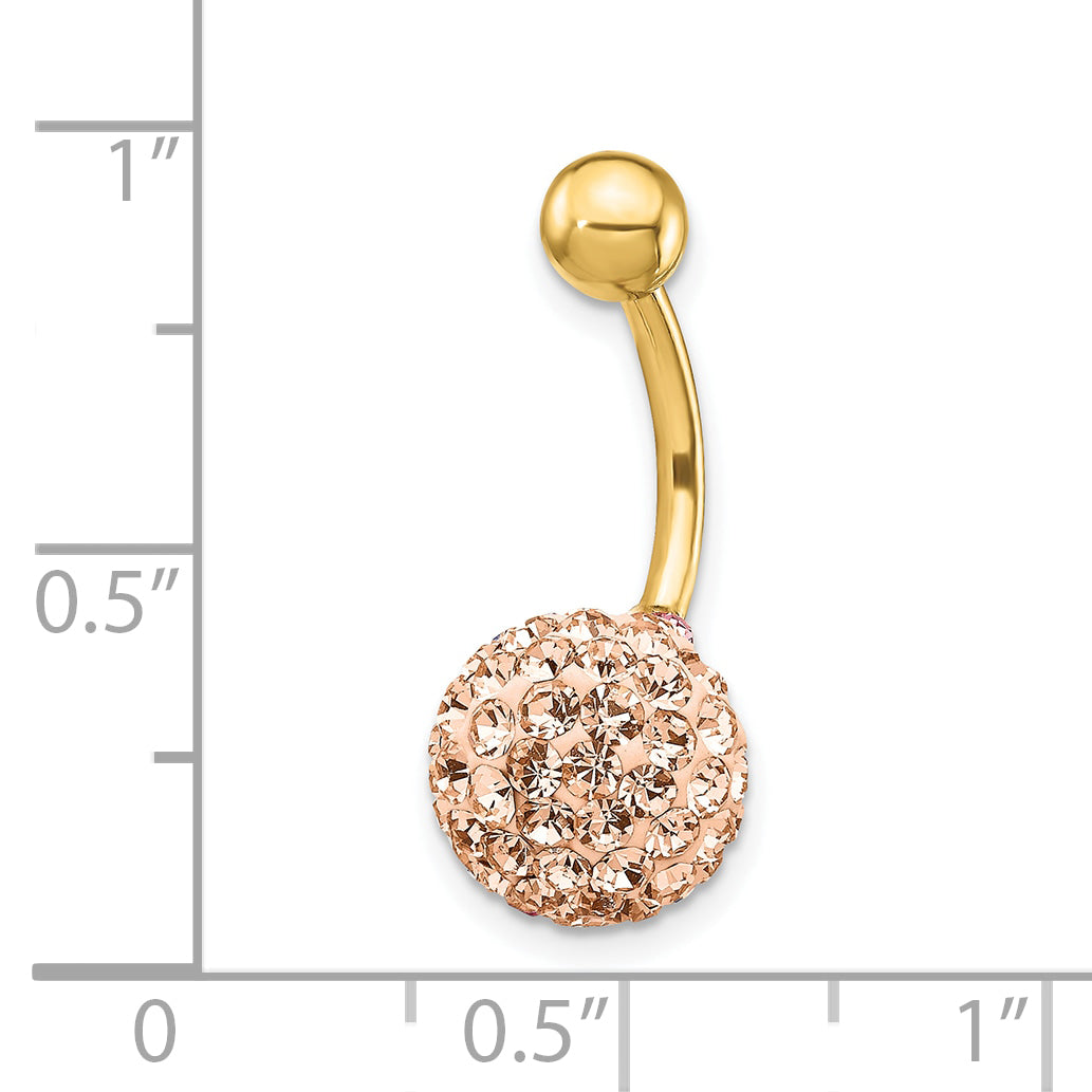 10k Yellow Gold W/Champagne Crystal Ball Belly Dangle