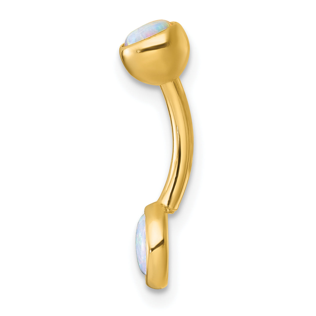 10K Yellow Gold Polished 14 Gauge Bezel-Set Round Lab Created Opal Navel Ring