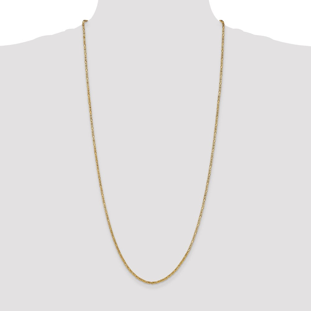 3 Inch 10K Yellow Gold 10K 2mm Byzantine Chain Necklace