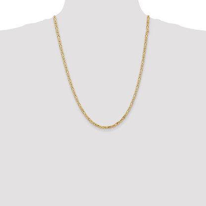 24 Inch 10K Yellow Gold 10K 3.25mm Byzantine Chain Necklace