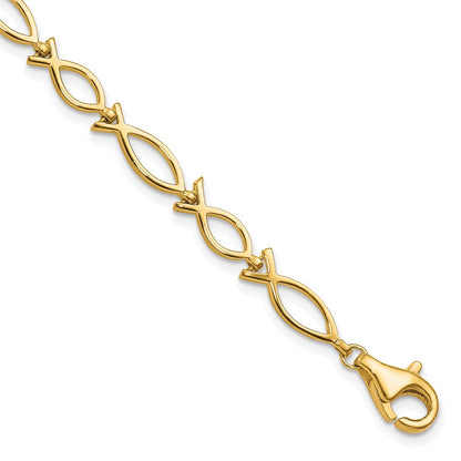10k Yellow Gold Solid Polished Religious Ichthus Fish Bracelet