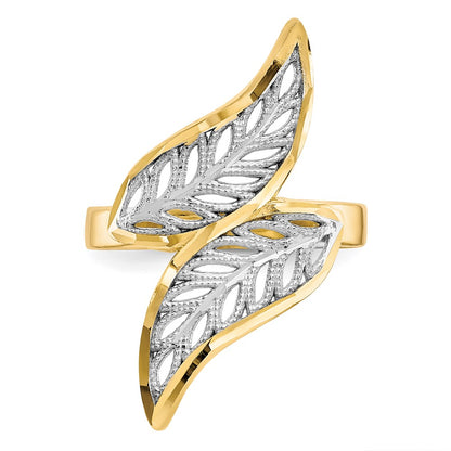 10K Yellow W/Rhodium 10K Diamond-Cut Filigree Ring