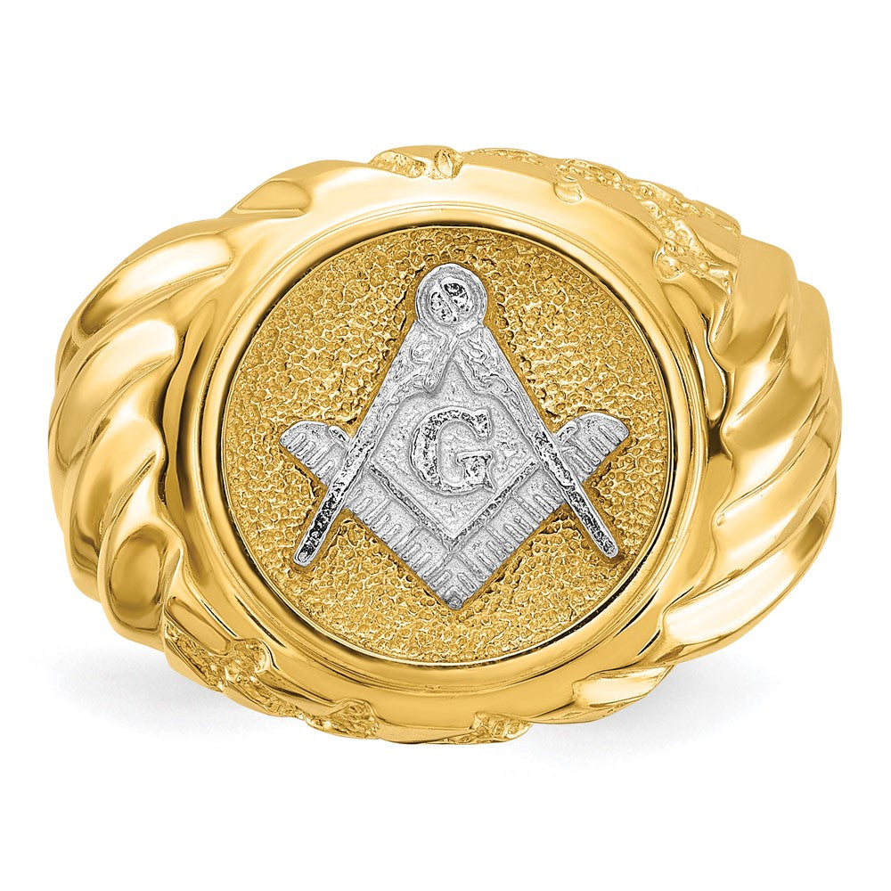10K Two-tone Gold Men's Polished and Textured Masonic Ring