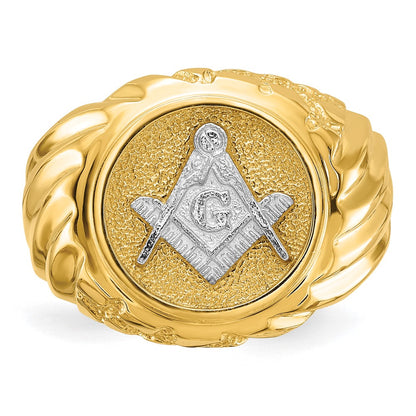 10K Two-tone Gold Men's Polished and Textured Masonic Ring