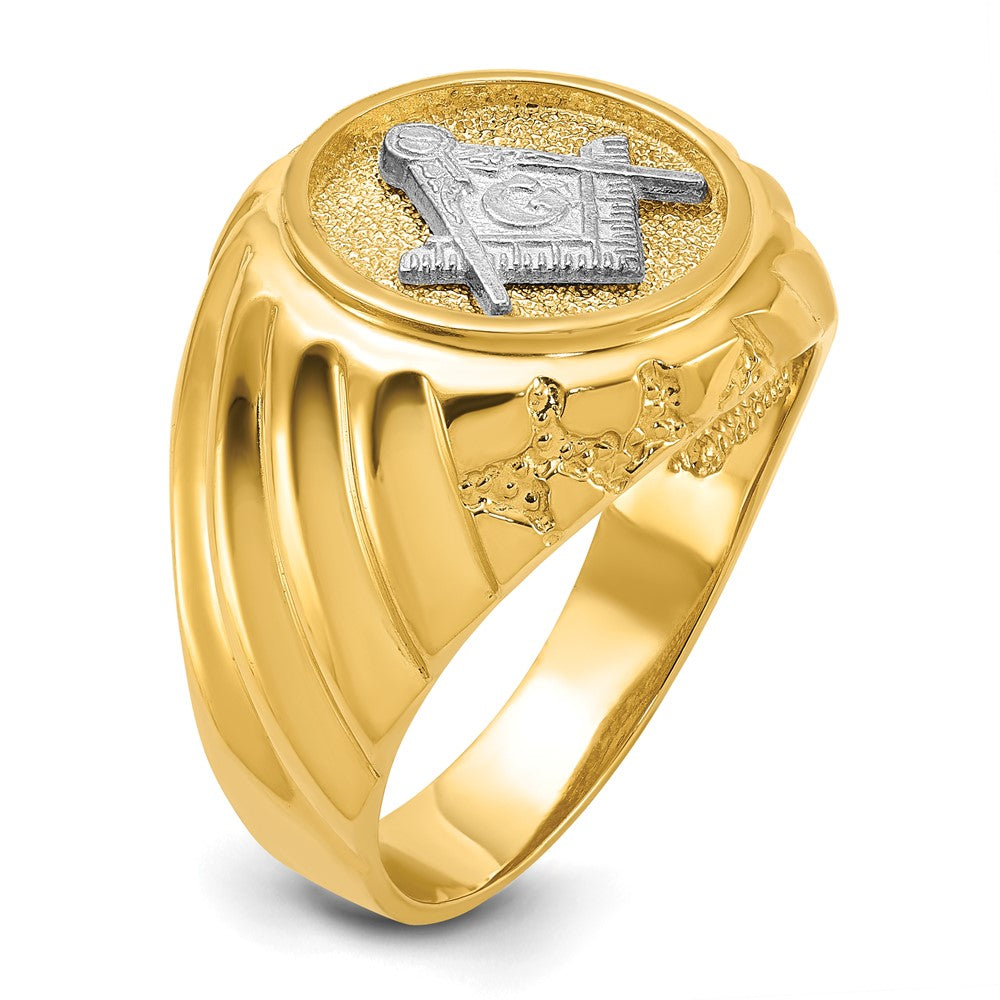 10K Two-tone Gold Men's Polished and Textured Masonic Ring