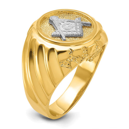 10K Two-tone Gold Men's Polished and Textured Masonic Ring