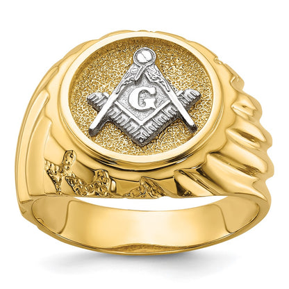 10K Two-tone Gold Men's Polished and Textured Masonic Ring