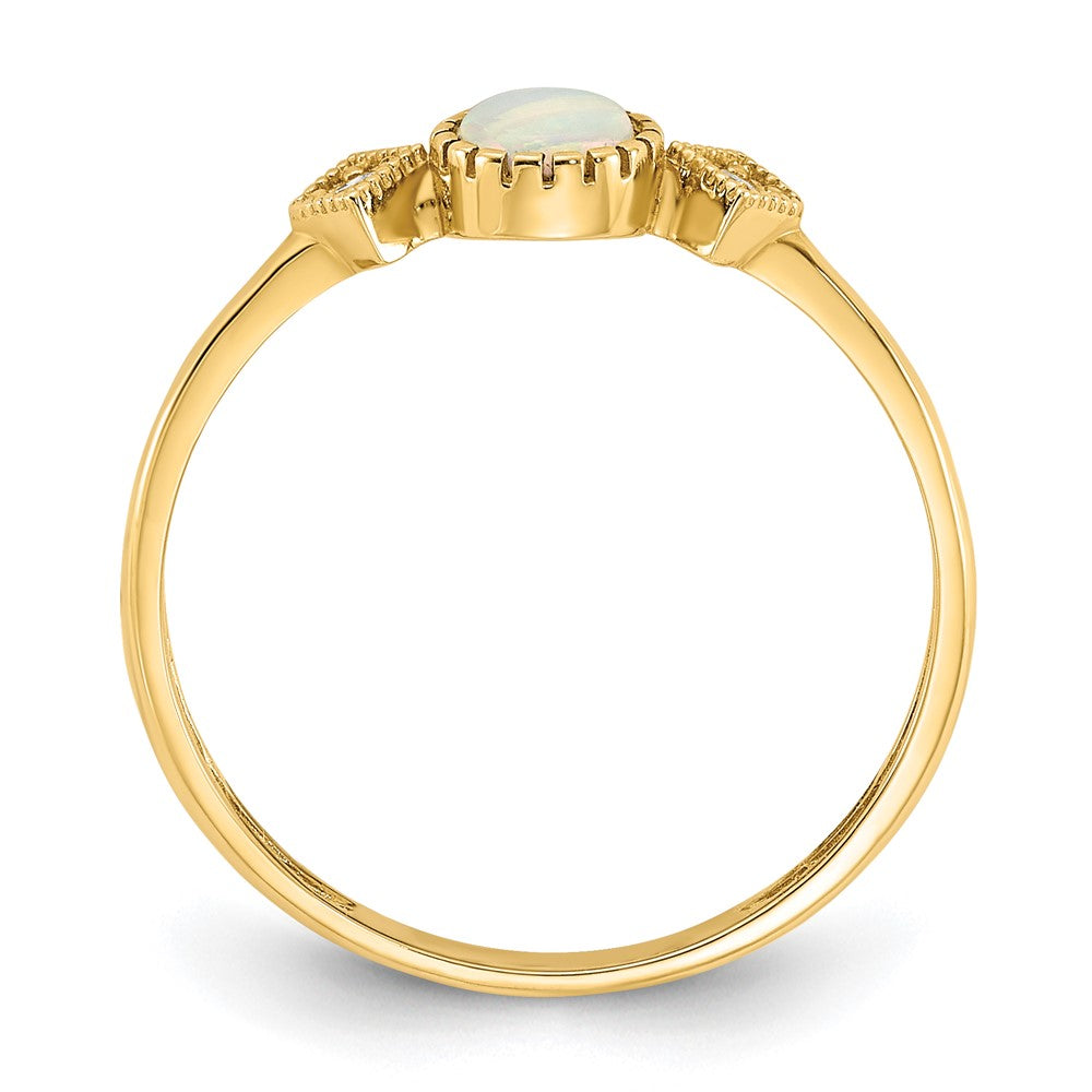 10K Yellow Gold 10K Polished Cz And Created Opal Ring
