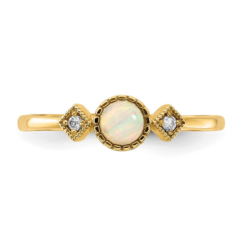 10K Yellow Gold 10K Polished Cz And Created Opal Ring