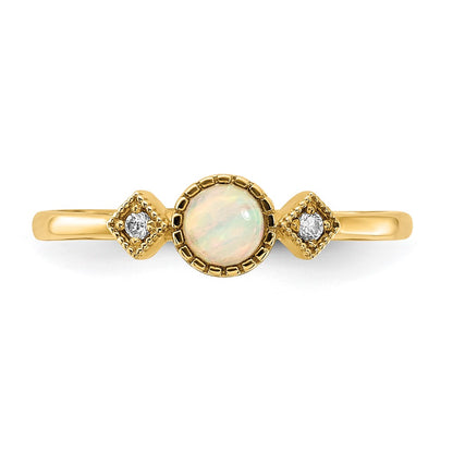 10K Yellow Gold 10K Polished Cz And Created Opal Ring