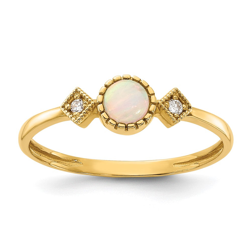 10K Yellow Gold 10K Polished Cz And Created Opal Ring