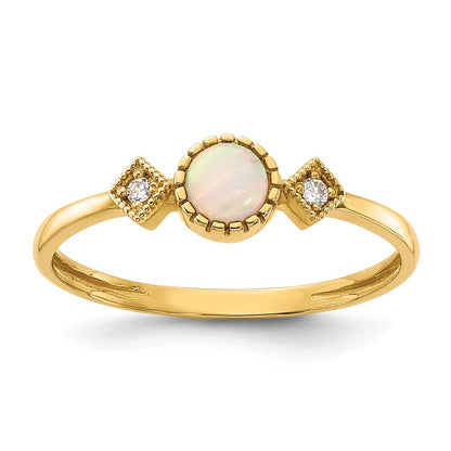 10K Yellow Gold 10K Polished Cz And Created Opal Ring