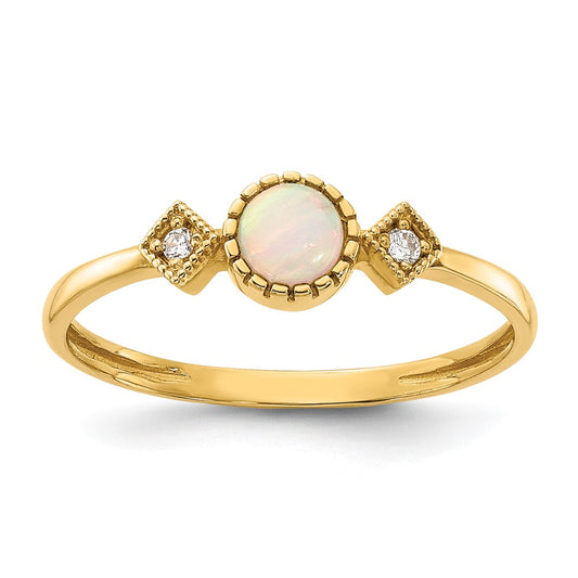 10K Yellow Gold 10K Polished Cz And Created Opal Ring