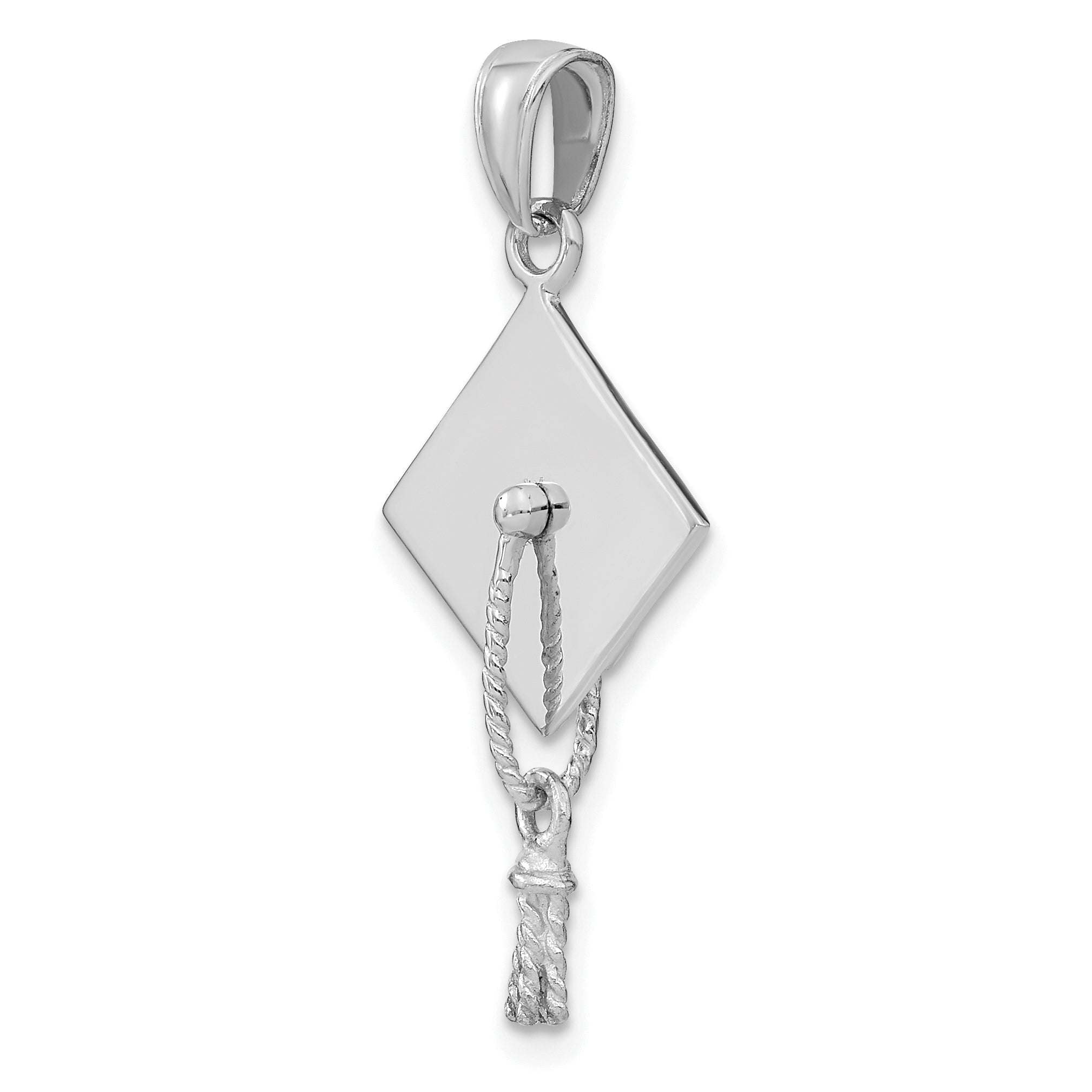 10K White Gold 10K 3-D Graduation Cap W/ Moveable Tassle Charm