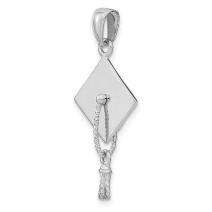 10K White Gold 10K 3-D Graduation Cap W/ Moveable Tassle Charm