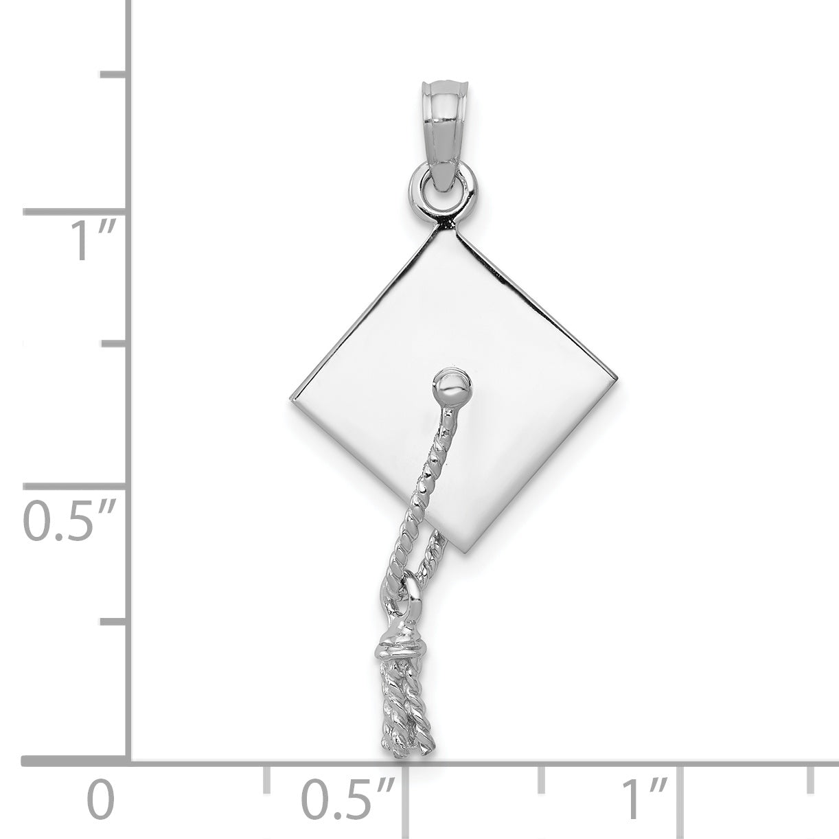 10K White Gold 10K 3-D Graduation Cap W/ Moveable Tassle Charm