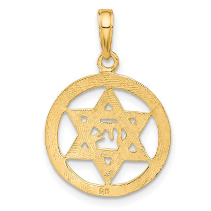 10K Yellow Gold Jewish Chi In Star Of David Pendant
