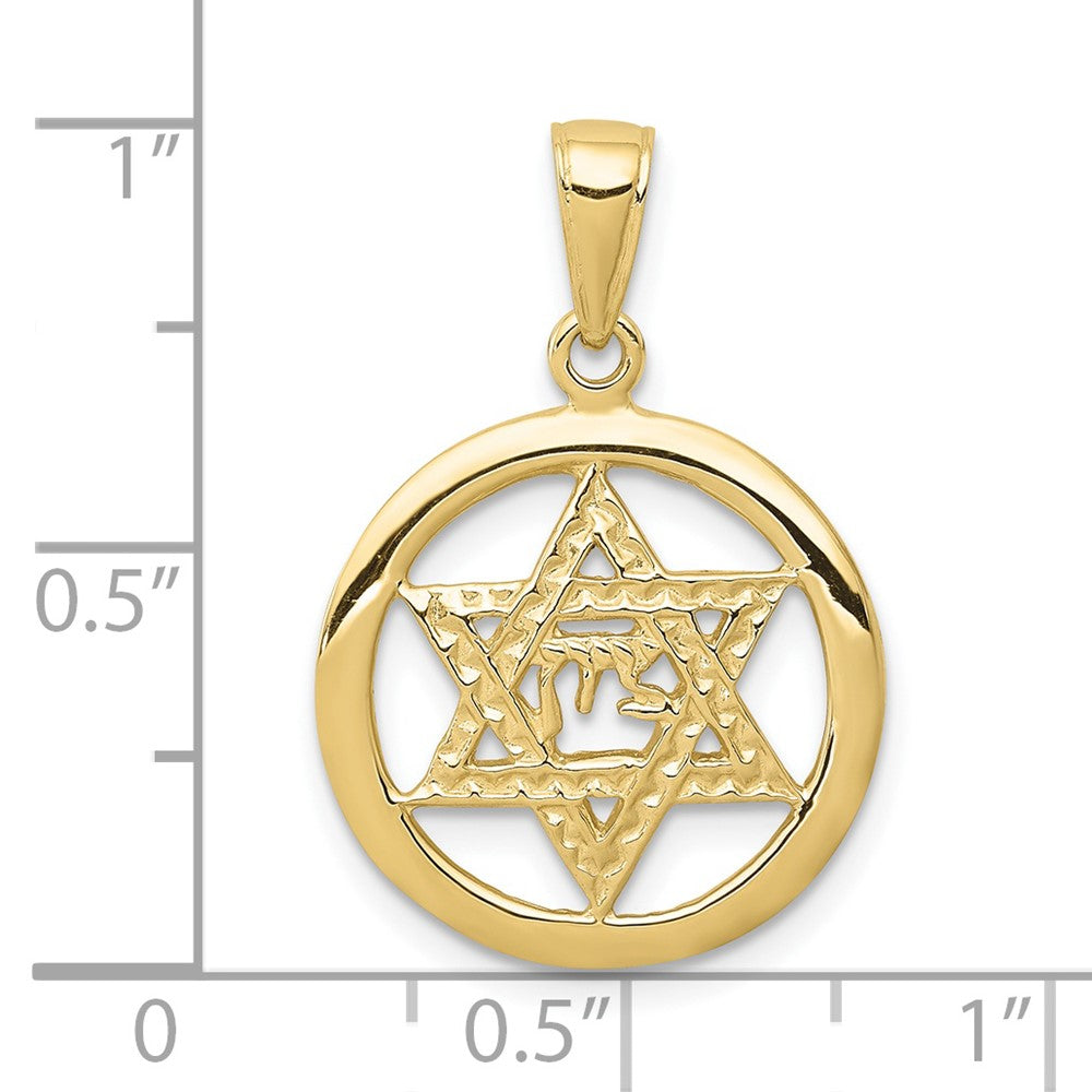 10K Yellow Gold Jewish Chi In Star Of David Pendant
