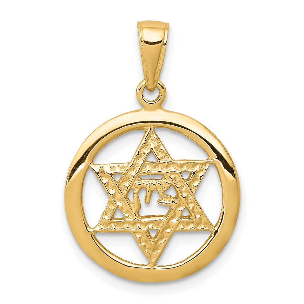 10K Yellow Gold Jewish Chi In Star Of David Pendant