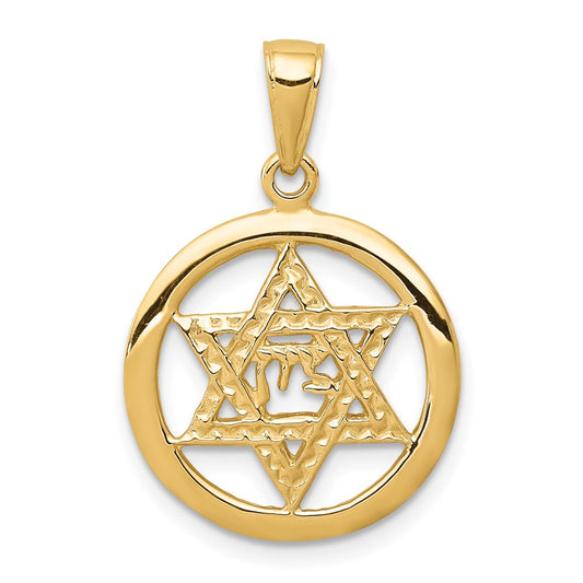 10K Yellow Gold Jewish Chi In Star Of David Pendant
