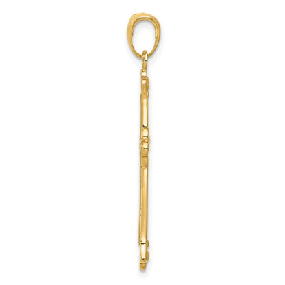 10K Two-Tone 10K Cross In Budded Yellow Frame Pendant
