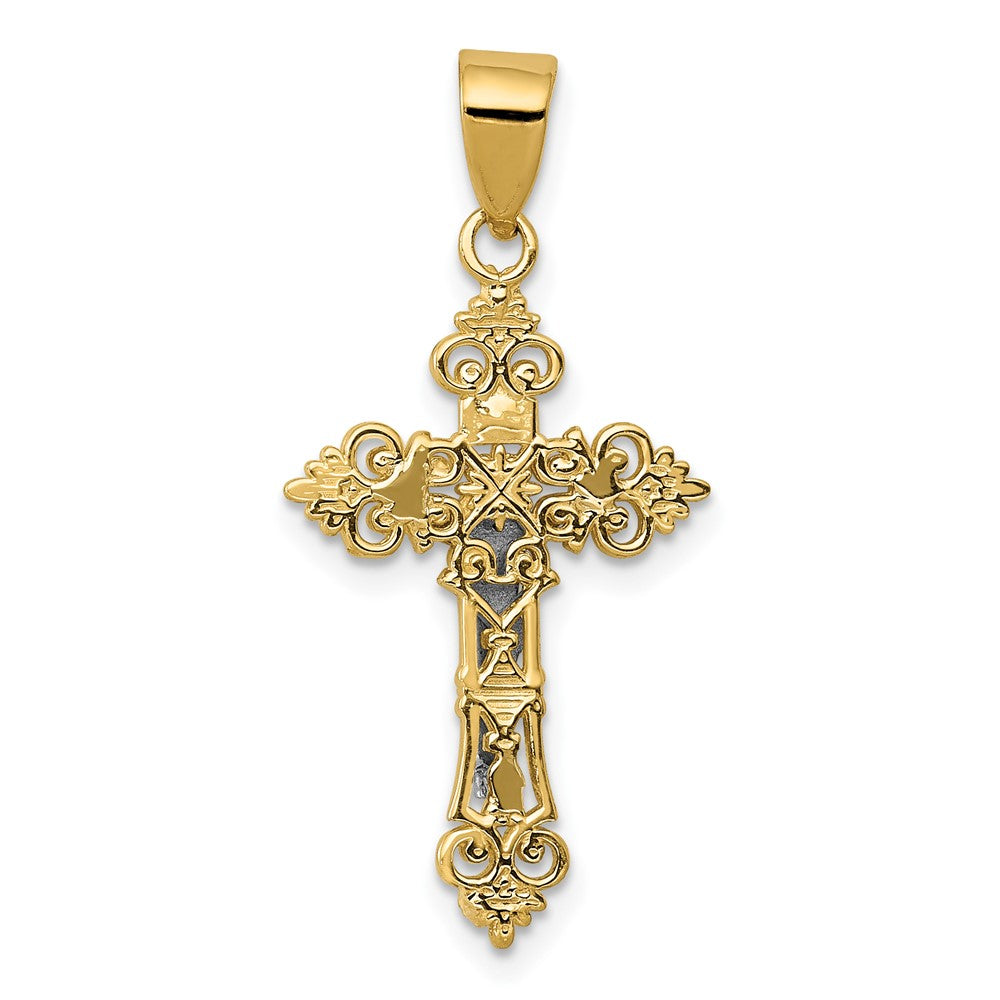 10K Two-Tone 10K Small Lacey-Edged Inri Crucifix Pendant