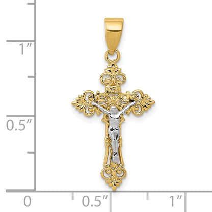 10K Two-Tone 10K Small Lacey-Edged Inri Crucifix Pendant