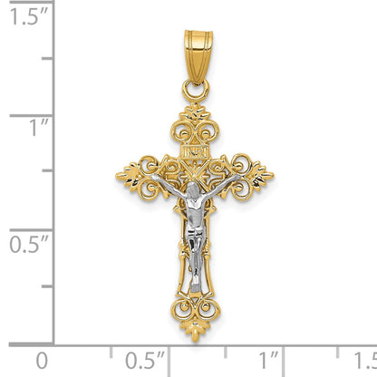 10K Two-Tone 10K Medium Lacey-Edged Inri Crucifix Pendant