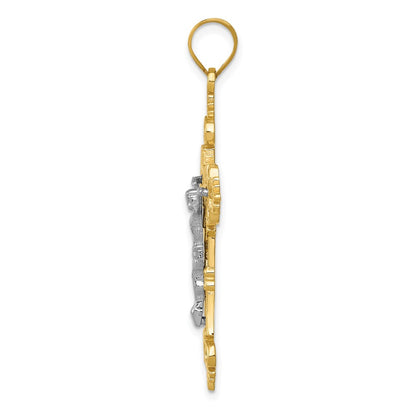 10K Two-Tone 10K Large Lacey-Edged Inri Crucifix Pendant