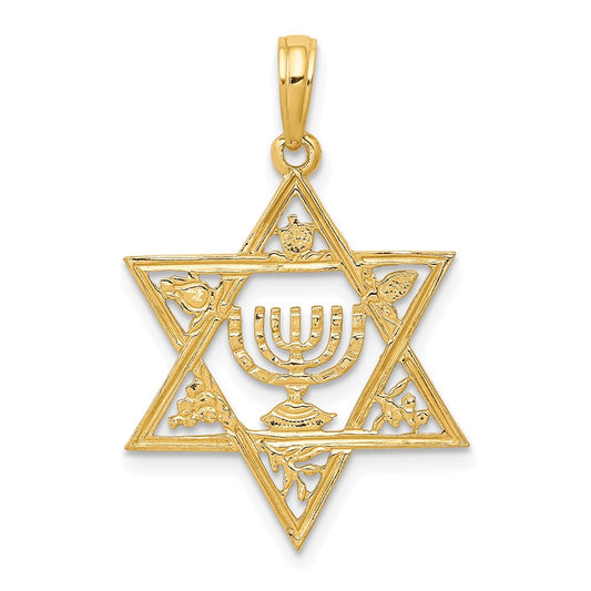 10K Yellow Gold 10K Star Of David W/Menorah Pendant