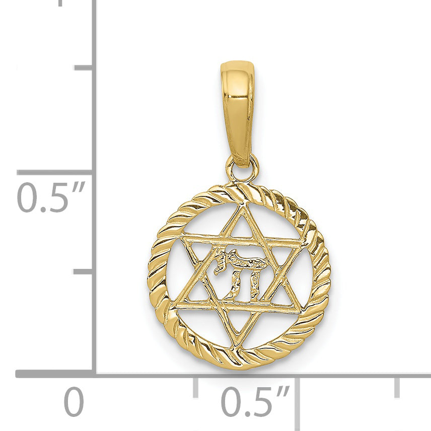 10K Yellow Gold 10K Star Of David And Chai In Circle Pendant