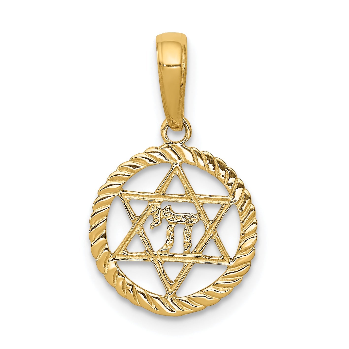 10K Yellow Gold 10K Star Of David And Chai In Circle Pendant