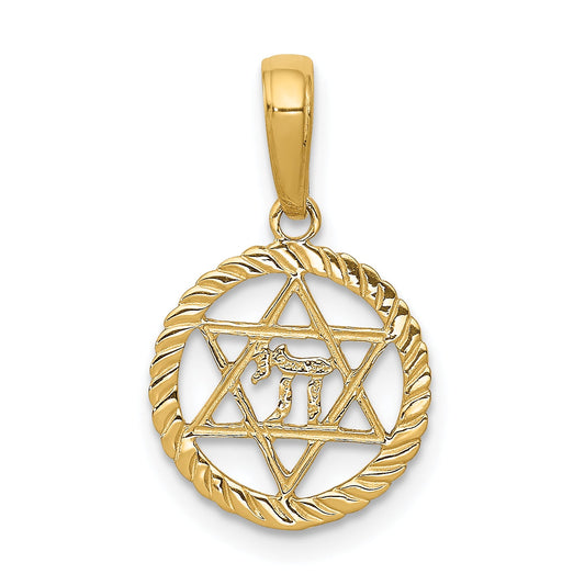 10K Yellow Gold 10K Star Of David And Chai In Circle Pendant