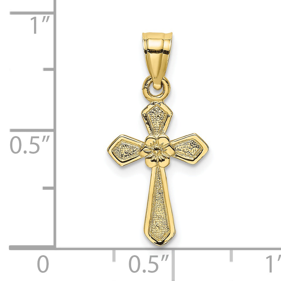 10K Yellow Gold 10K Small Cross W/Flower Charm